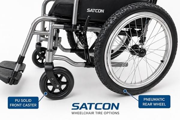 Wheelchair Tire Maintenance & Replacement Strategy for Medical Facilities 2 Satcon manual wheelchair tire options PU solid front caster and pneumatic rear wheel