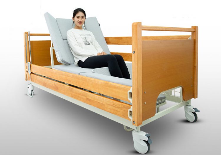 Solid wood head bed electric bed for home care