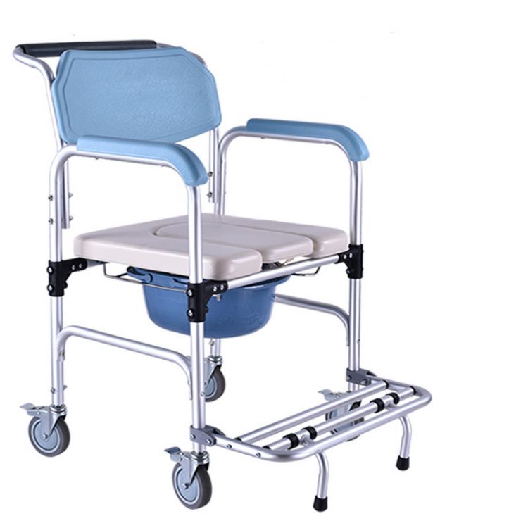 High quality aluminium adjustable height shower commode toilet wheelchair with arm rest