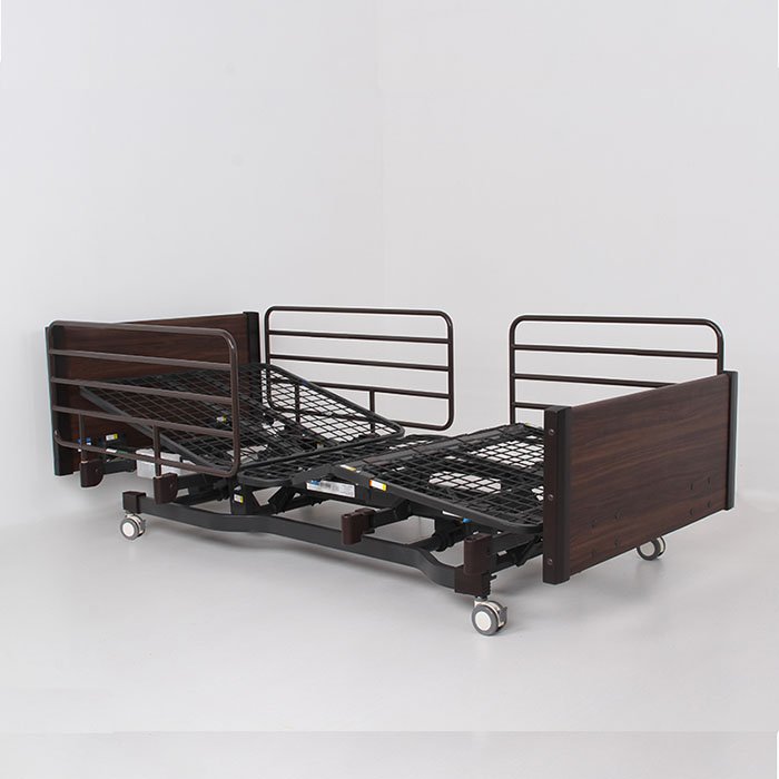 Full-size electric bed with large guardrail