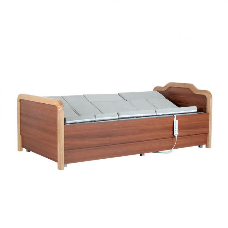 Home care bed with wooden headboard