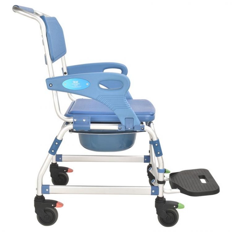 Shower wheelchair with single brake